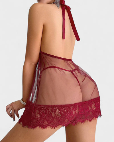 אנה | שמלת בייבי דול עם גב פתוח בצבע בלונדיני פרחוני