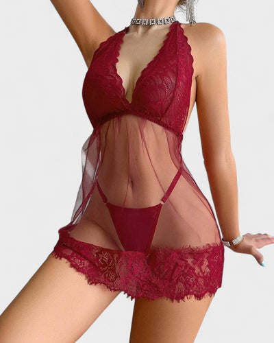 אנה | שמלת בייבי דול עם גב פתוח בצבע בלונדיני פרחוני