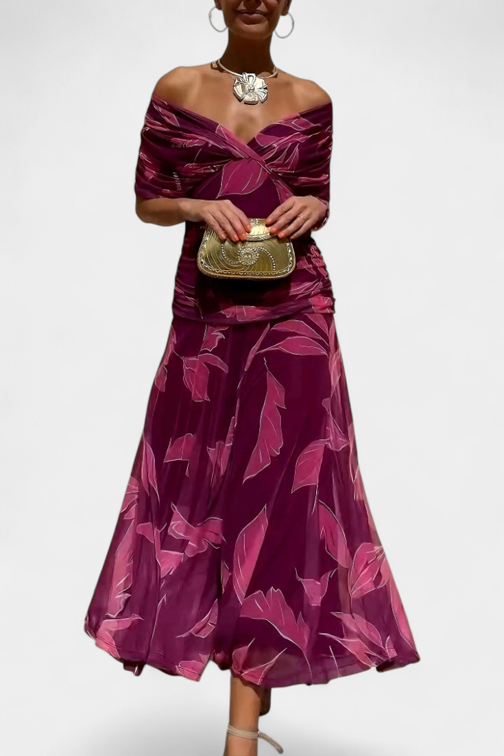 אלונדרה™ | שמלה פרחונית ארוכה עם צווארון V