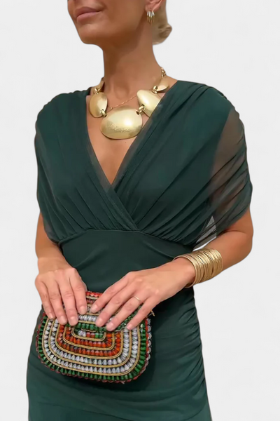 אלונדרה™ | שמלה פרחונית ארוכה עם צווארון V